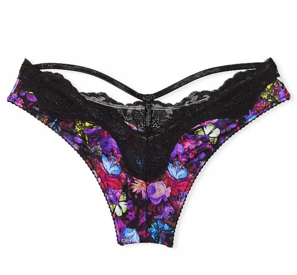 Victoria’s Secret Shine Strap Cutout Back Brazilian Panty Butterfly Floral S