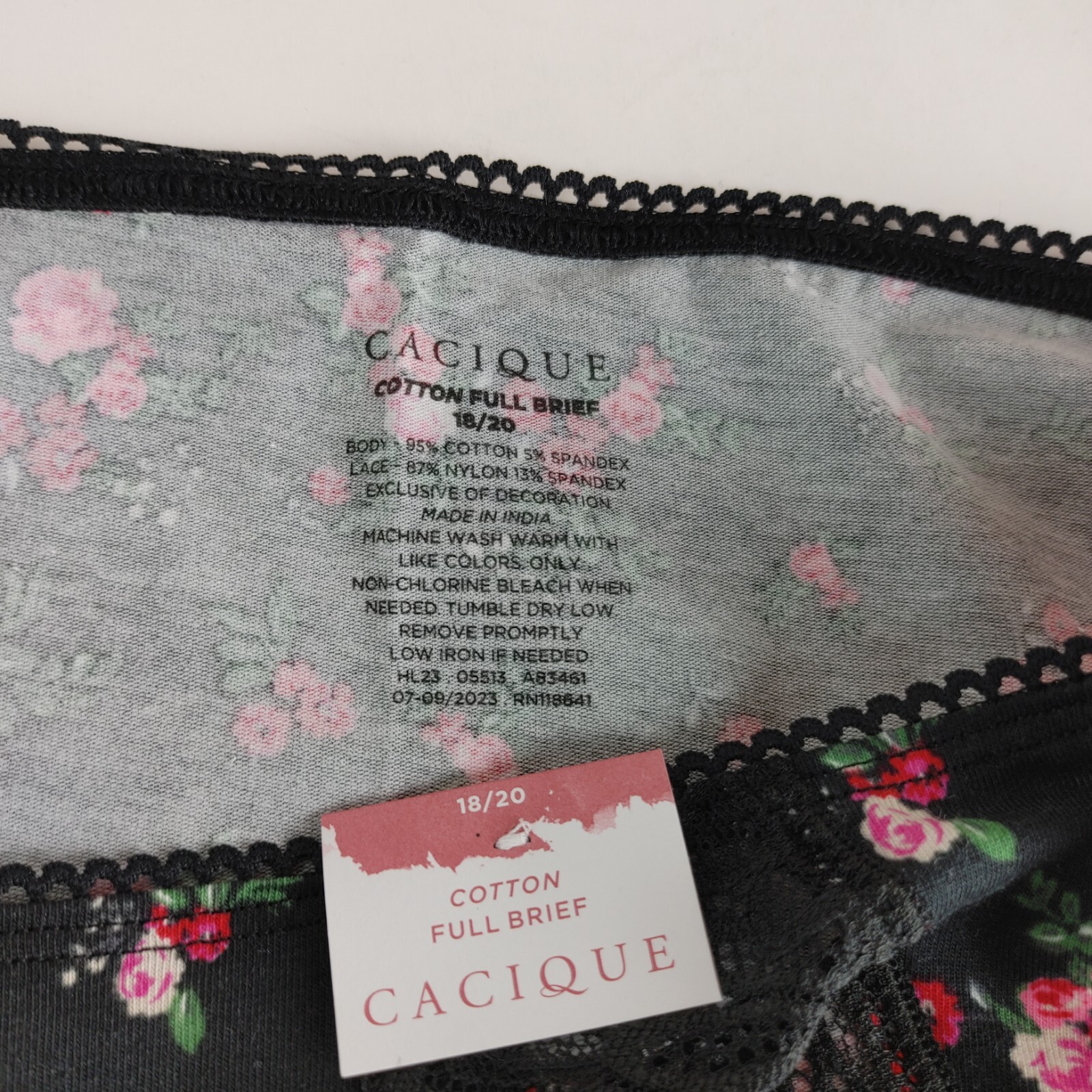 LANE BRYANT CACIQUE PLUS COTTON FULL BRIEF 18/20 PANTY PINK FLORAL LACE HIP BUTT