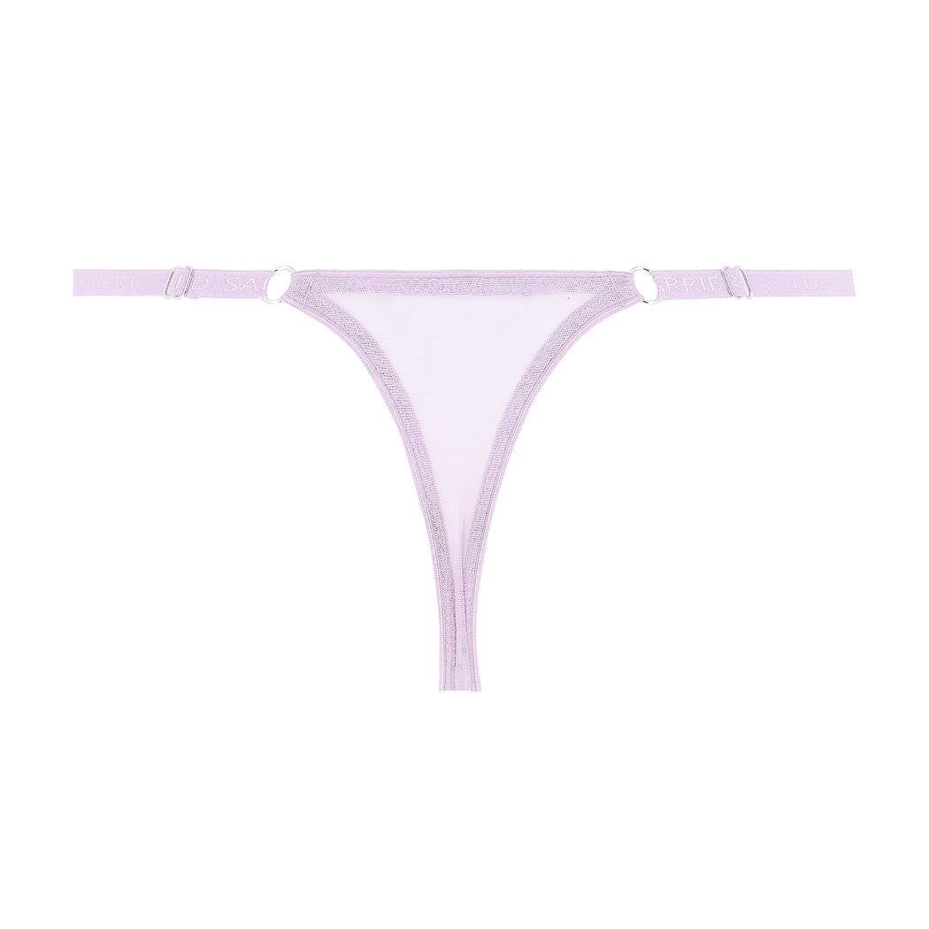 I.D. SARRIERI Petal Bloom scalloped embroidered tulle thong – Lilac Sz L – BNWT