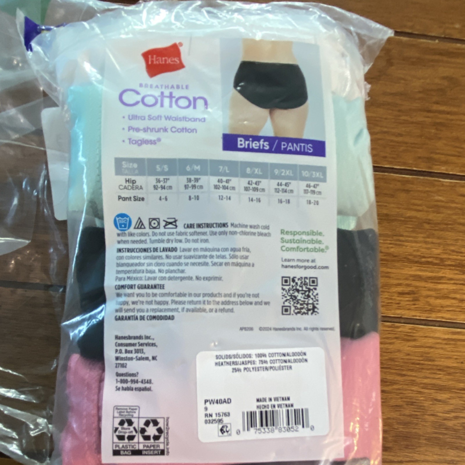 Hanes Breathable Cotton Tagless Brief Panties 10 Pack 9/2XL Women’s Multicolor