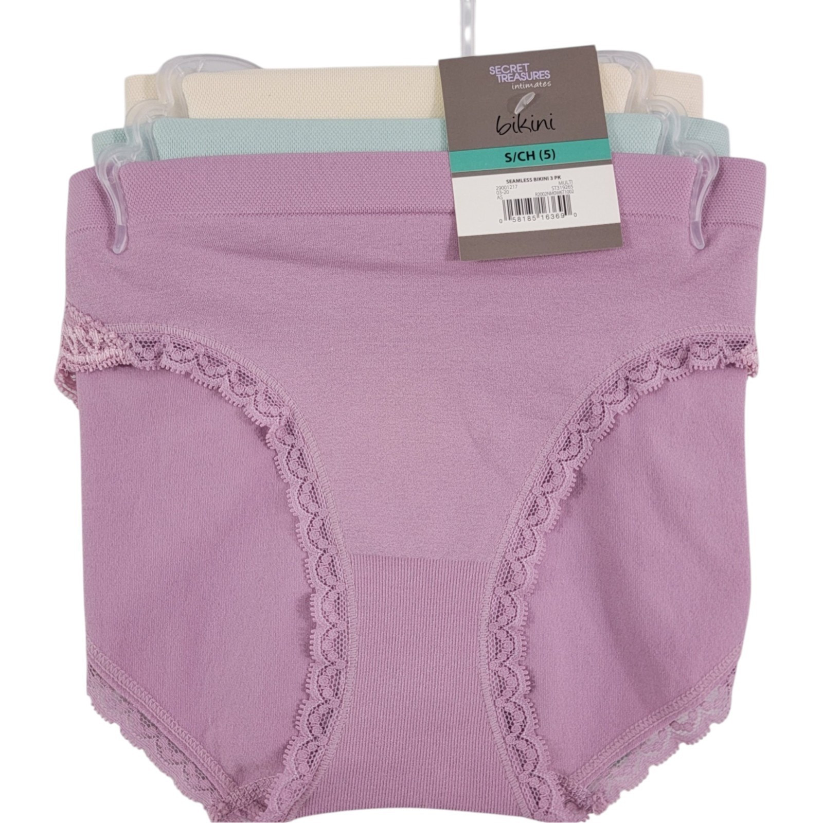 Secret Treasures 3-Pack Multi-Color Seamless Lace Trim Bikini Panties – SM or MD