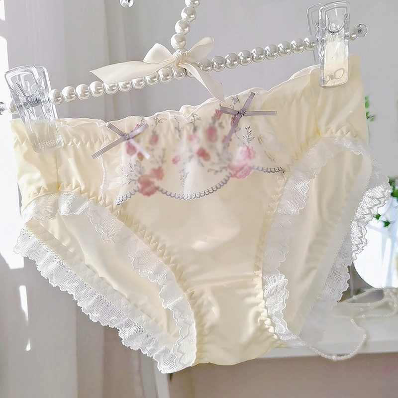 Lolita Girls Lady Embroidery Bow Panties Briefs Underwear School Cute Underpant