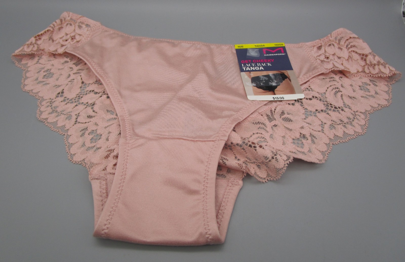 MAIDENFORM~M 6~40159~Pale Pink with Rose Gold Comfort Devotion Lace Back Tanga