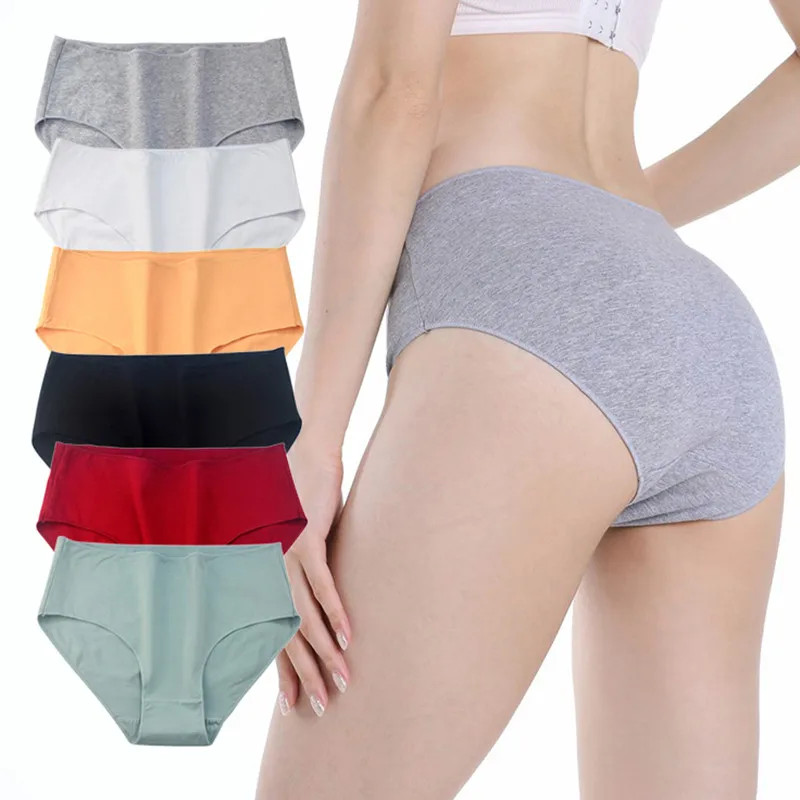 High Rise Cotton Panties Briefs Solid Color Soft Breathable Comfort Fit 2PCS
