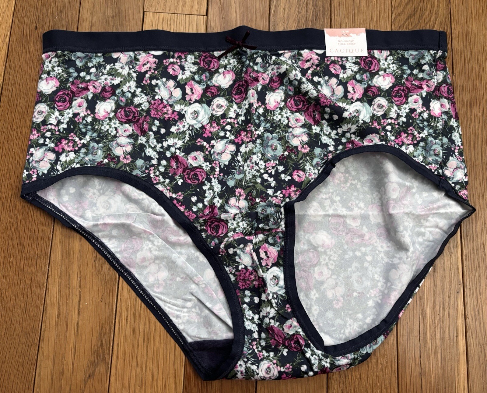 Size Sz 14/16 Lane Bryant Cacique No Show Full Brief Nylon Panty Blue Pink Rose