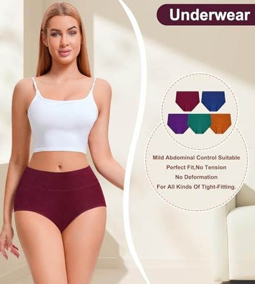 Womens Mid High Waisted Cotton Underwear X-Large Multicolor-5 Pack-01-a