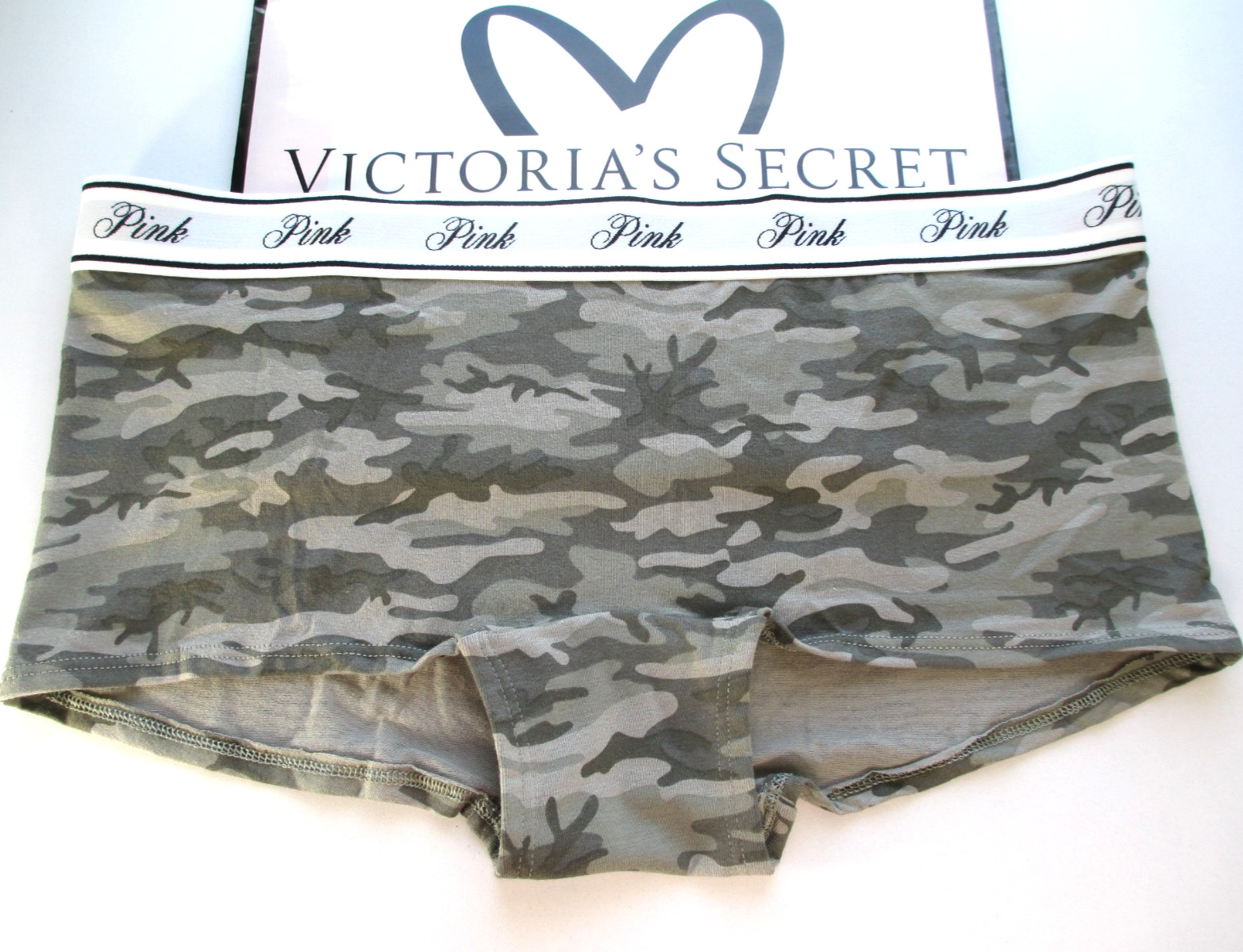 VICTORIA’S SECRET PINK Cotton Boyshort Panty S M L XL Camouflage Camo Logo Band
