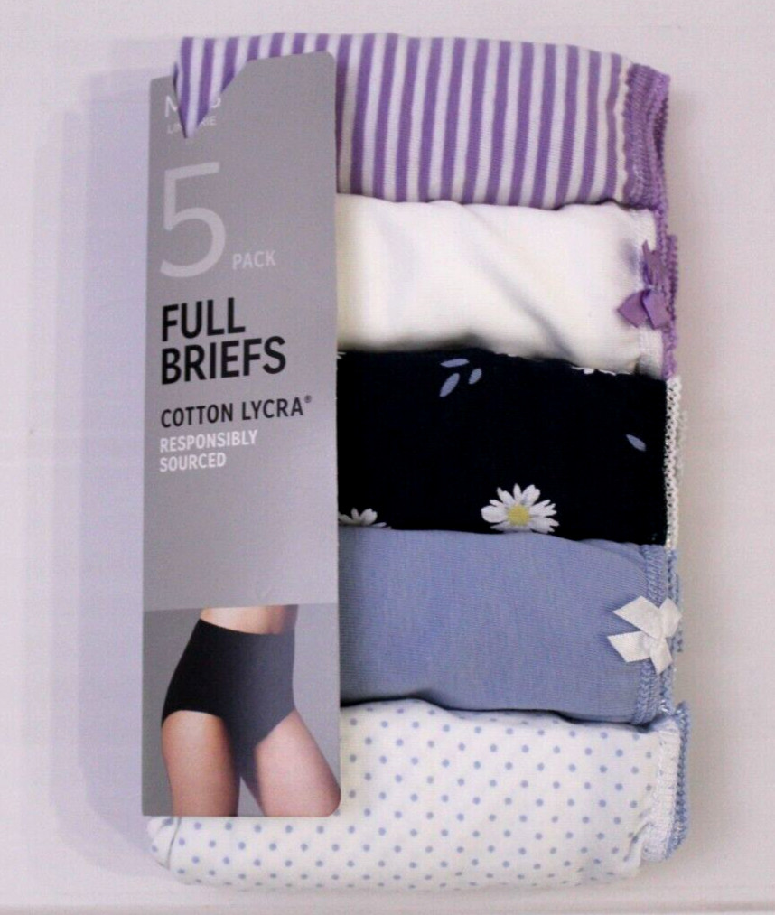 Ex M & S Ladies 5 Pack Cotton Lycra Full Briefs Knickers Underwear Size 10 to 24