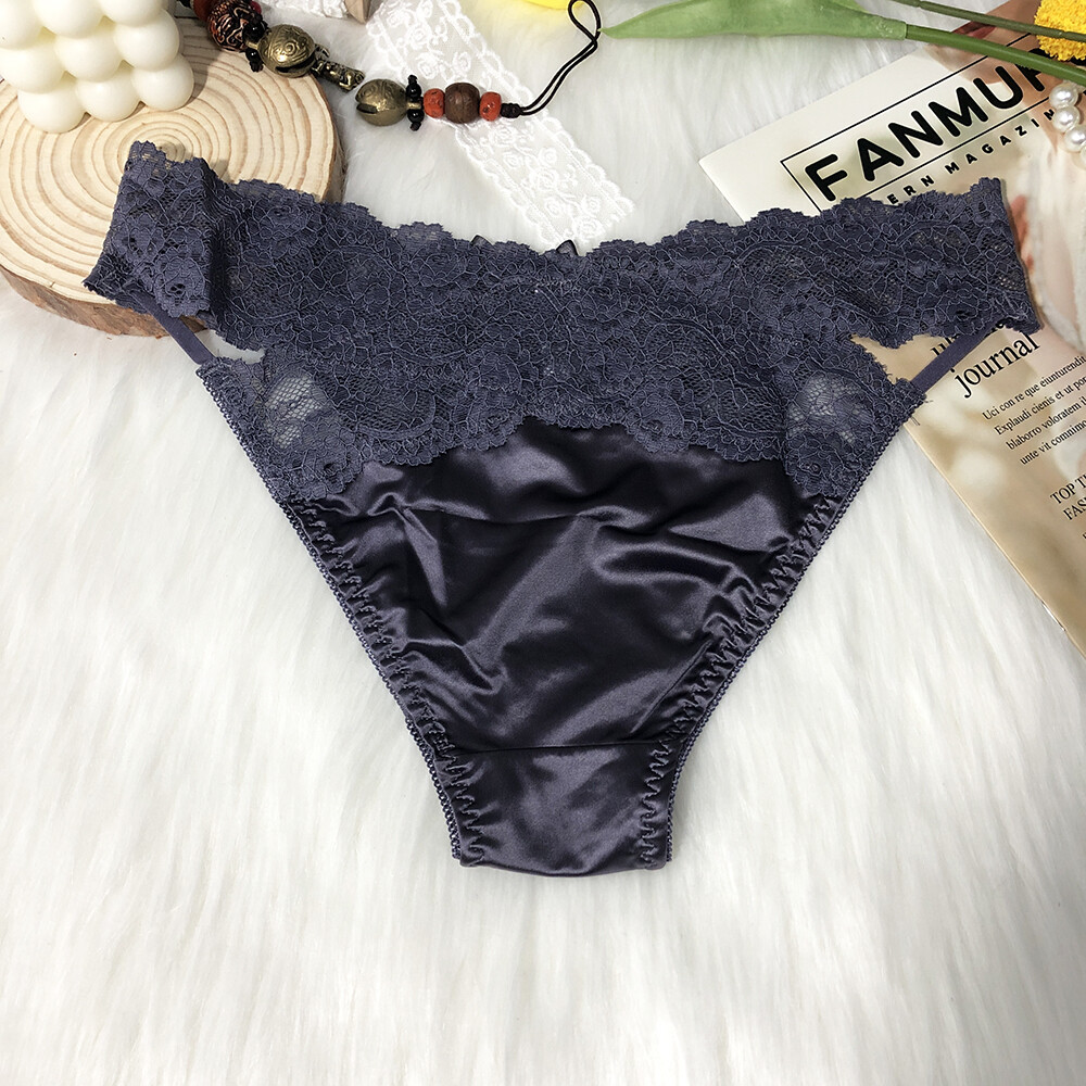 5 Pairs/Lot Womens Satin Panties Briefs French Lace Waist String Bikinis Thongs