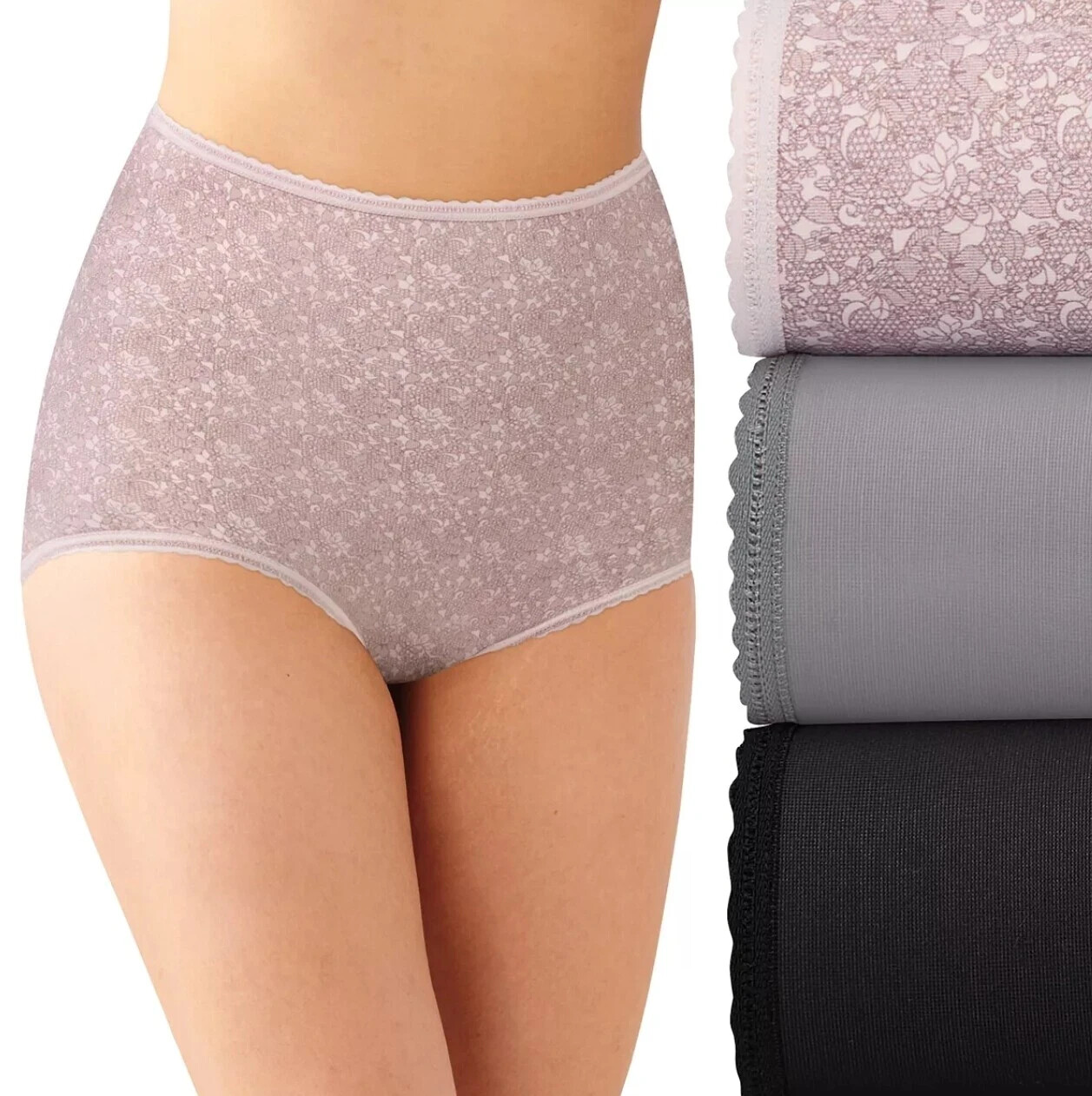 Bali L31118 Women’s Purple Black Skimp Skamp 3-Pack Brief Pantys Size XL