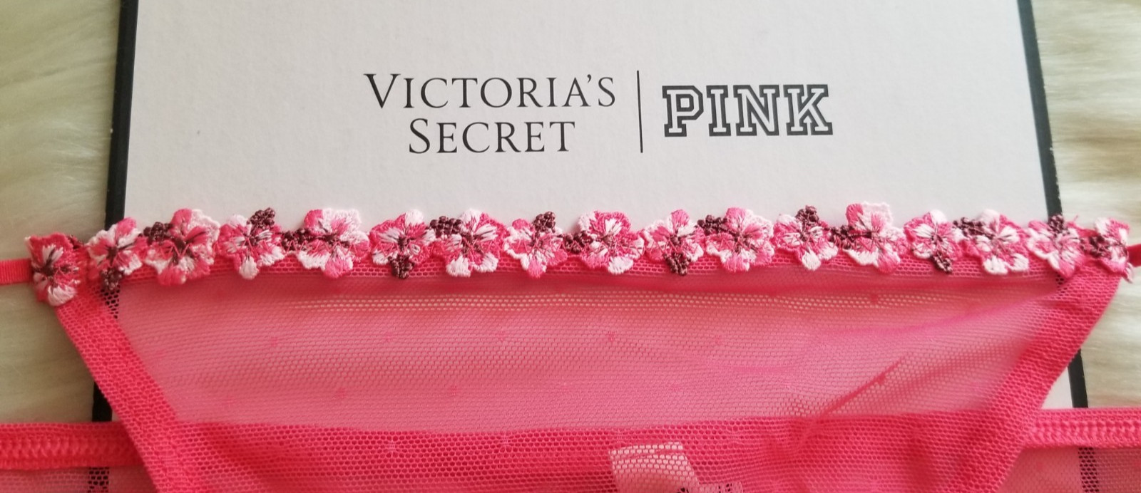 VICTORIA’S SECRET PINK WINK STRING BIKINI PANTY HIBISCUS EMBROIDERY LARGE PINK