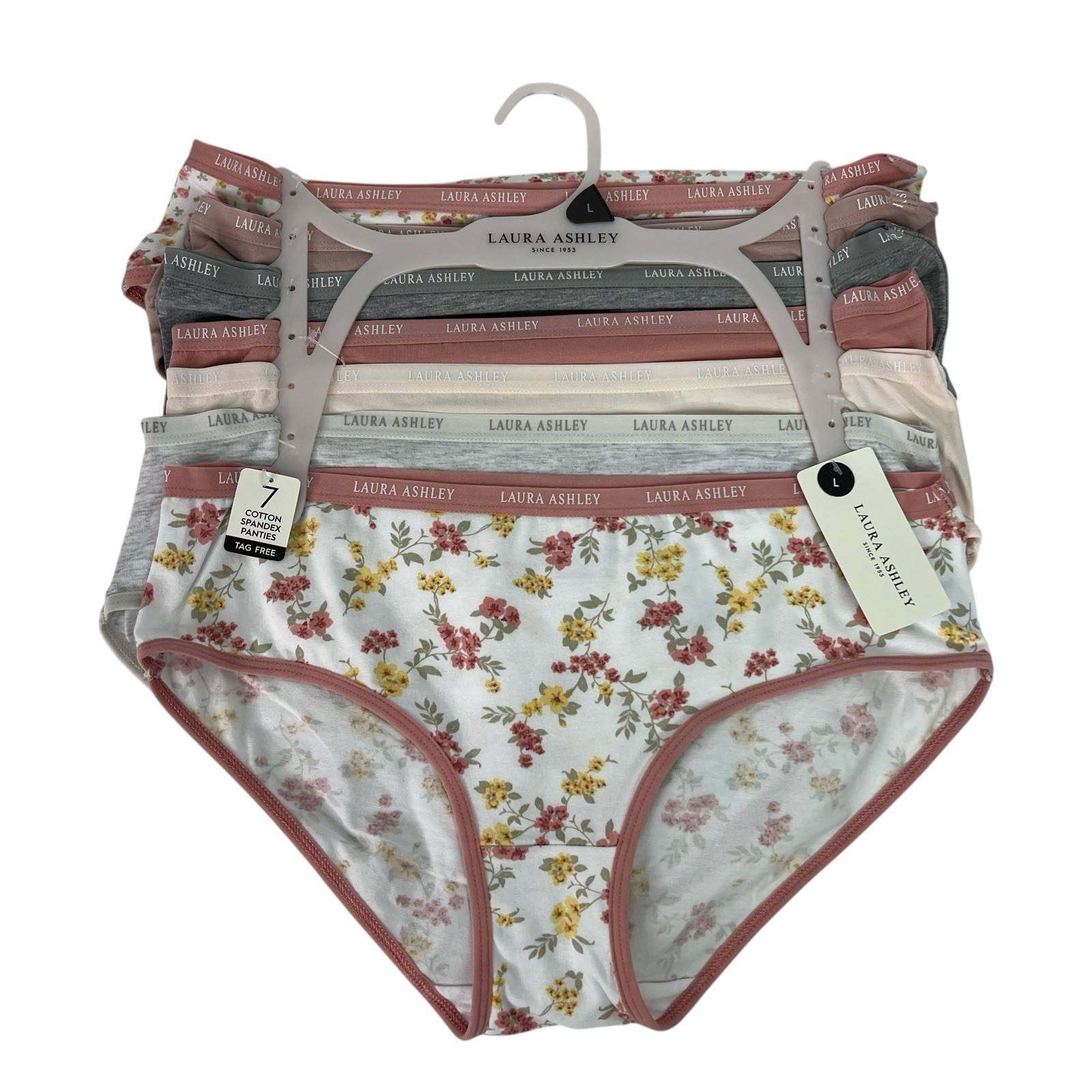 Laura Ashley Women’s Panties Sz Large Pkg/7 Hipsters Tag Free Multi Colors