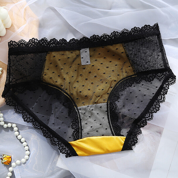 1 or 5 Pack Lot Women Vintage Lace Sheer Panties Satin Black Underwear Lingeries