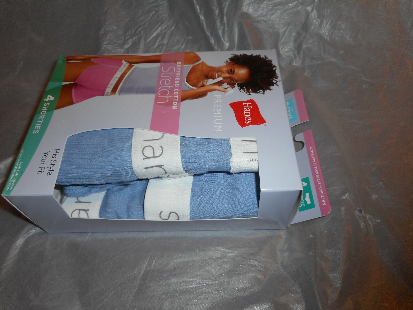 Hanes Premium Boyfriend Cotton Stretch 4 Pack Blue/white Shorties Small