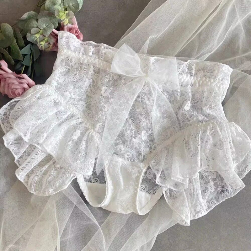 Sweet Womens Lolita Lace Panties Brief Sheer Ruffles Princess Oversize Underpant