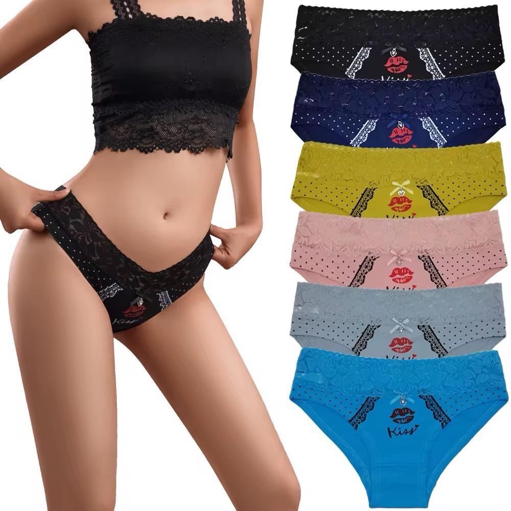 Women’s Love Logo Strap Thong/String Panties 6 Pack Multicolor Stretch M