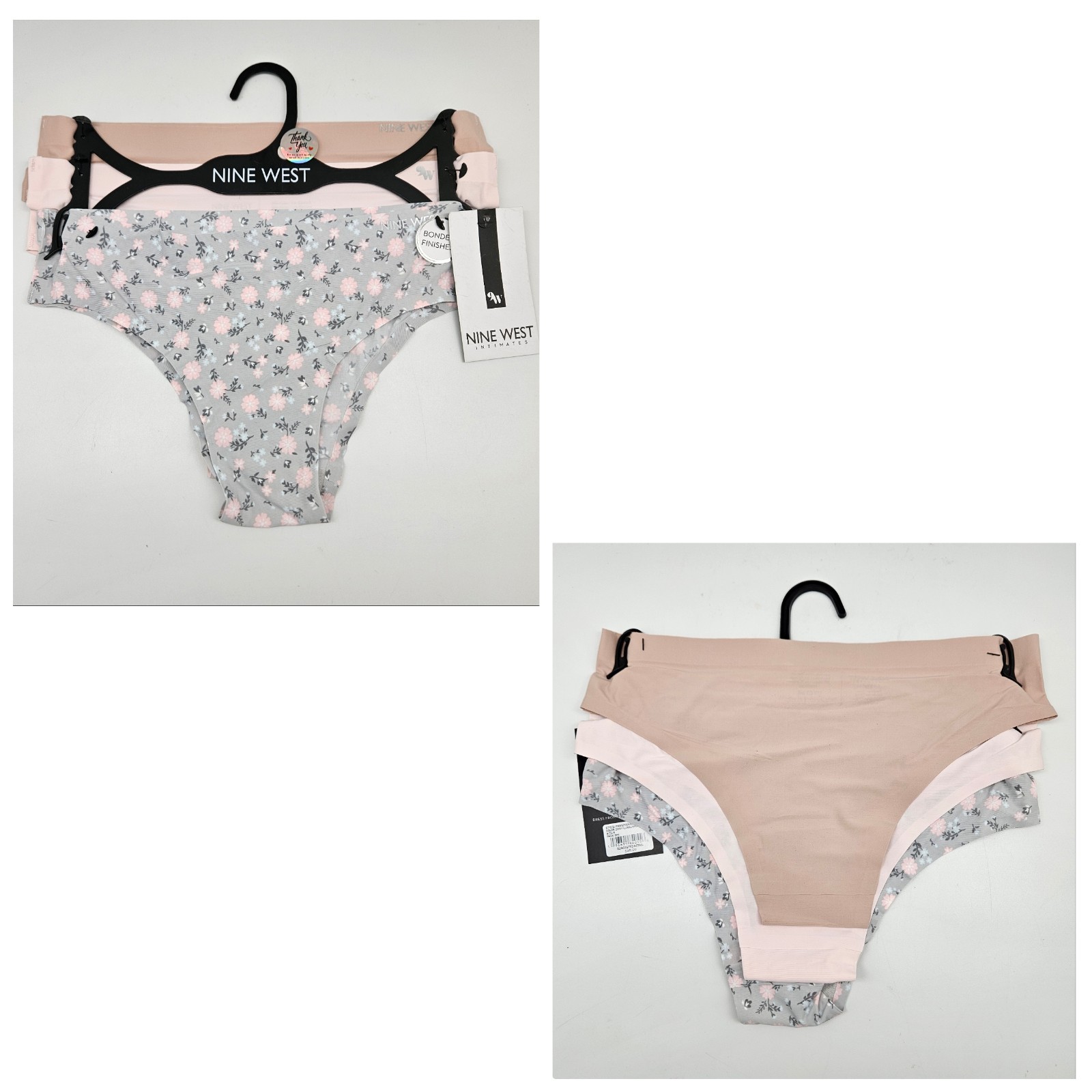 9W 9 NINE WEST 3 Pack Women’s S M XL Bonded Finishes Panties Beige Pink Gray