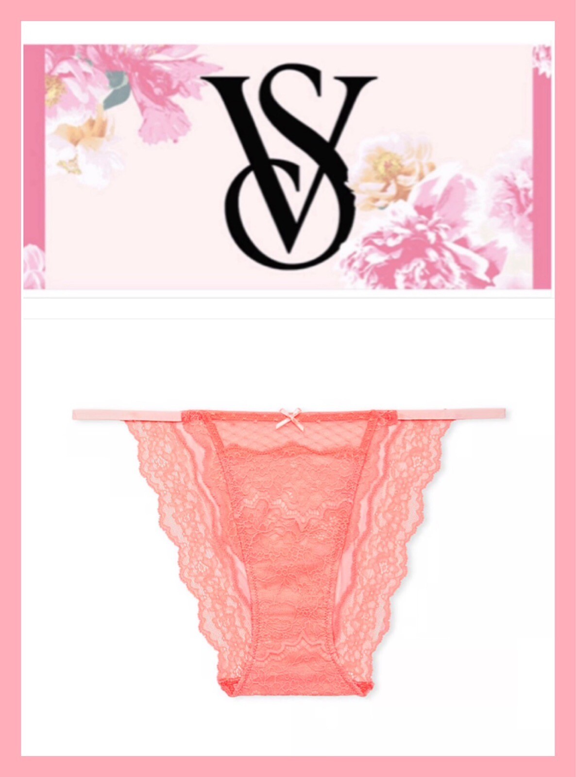 NEW Victoria’s Secret Dream Angels String Bikini Panty Coral Pink Lace Size S