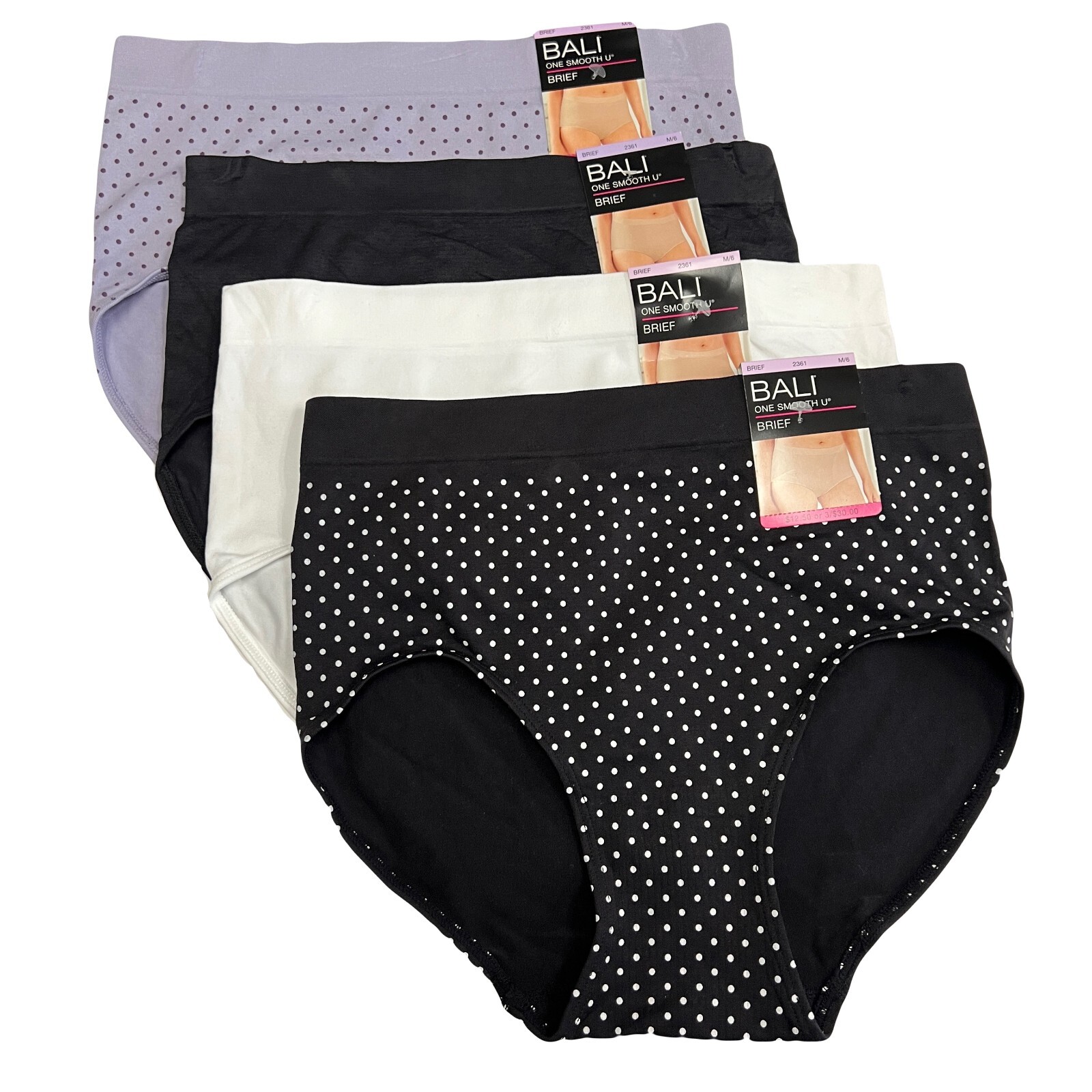 Bali One Smooth U Brief Panty M Size 6 MEDIUM NWT 2361 Underwear 4 PACK Panties