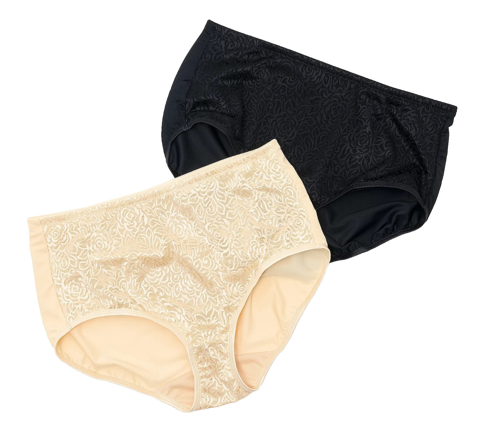 Breezies~Set of 2~Wild Rose Shaping Briefs~2X~Black/Champagn~A676606 13211