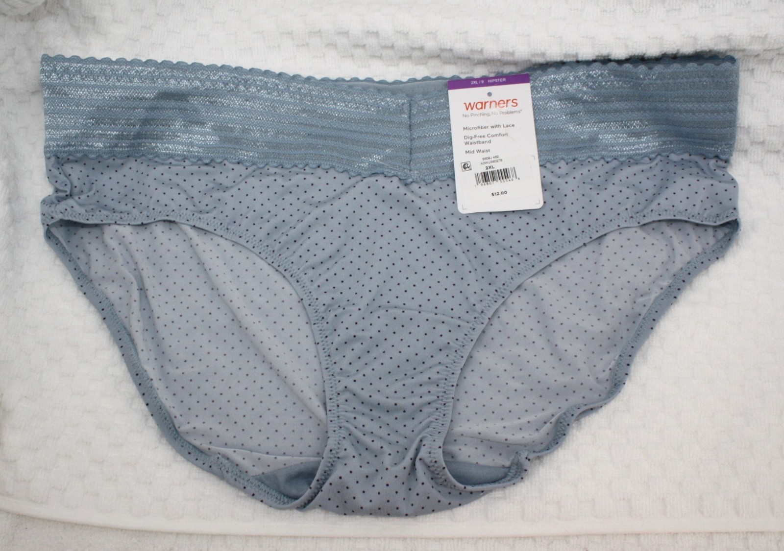 New set/3 WARNER’S no muffin top HIPSTER panties ROSE BLACK white BLUE dot 9/2XL