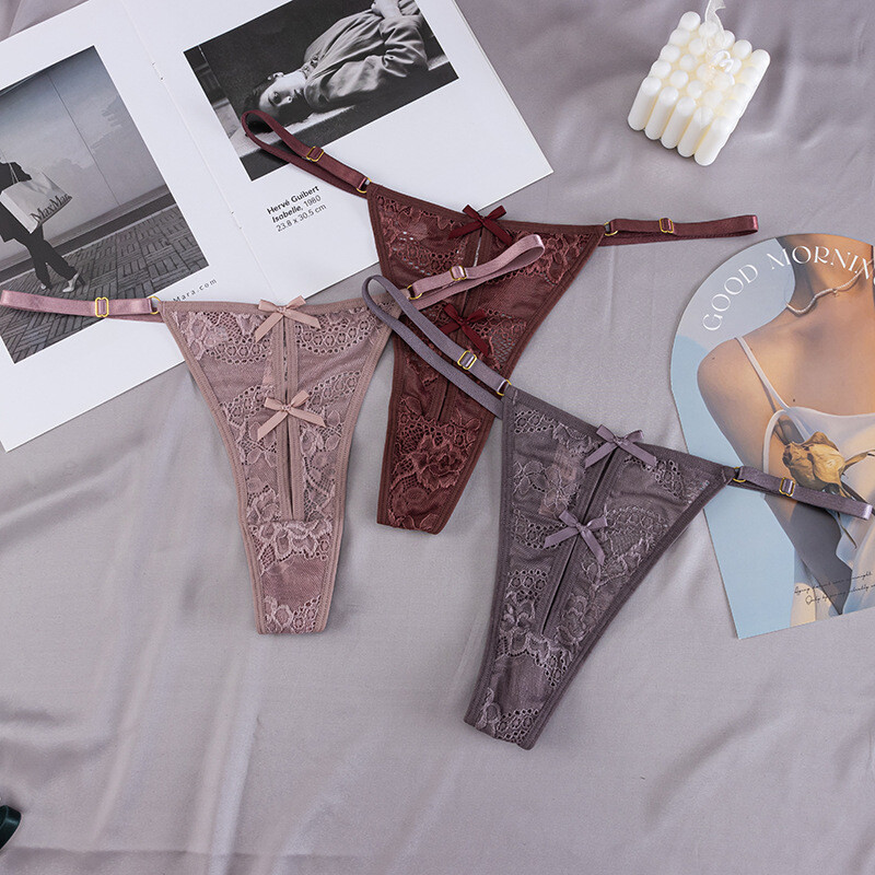4 Pack Lot Sexy Womens Lace Panties Brief G string Thongs Lingeries Underwe-