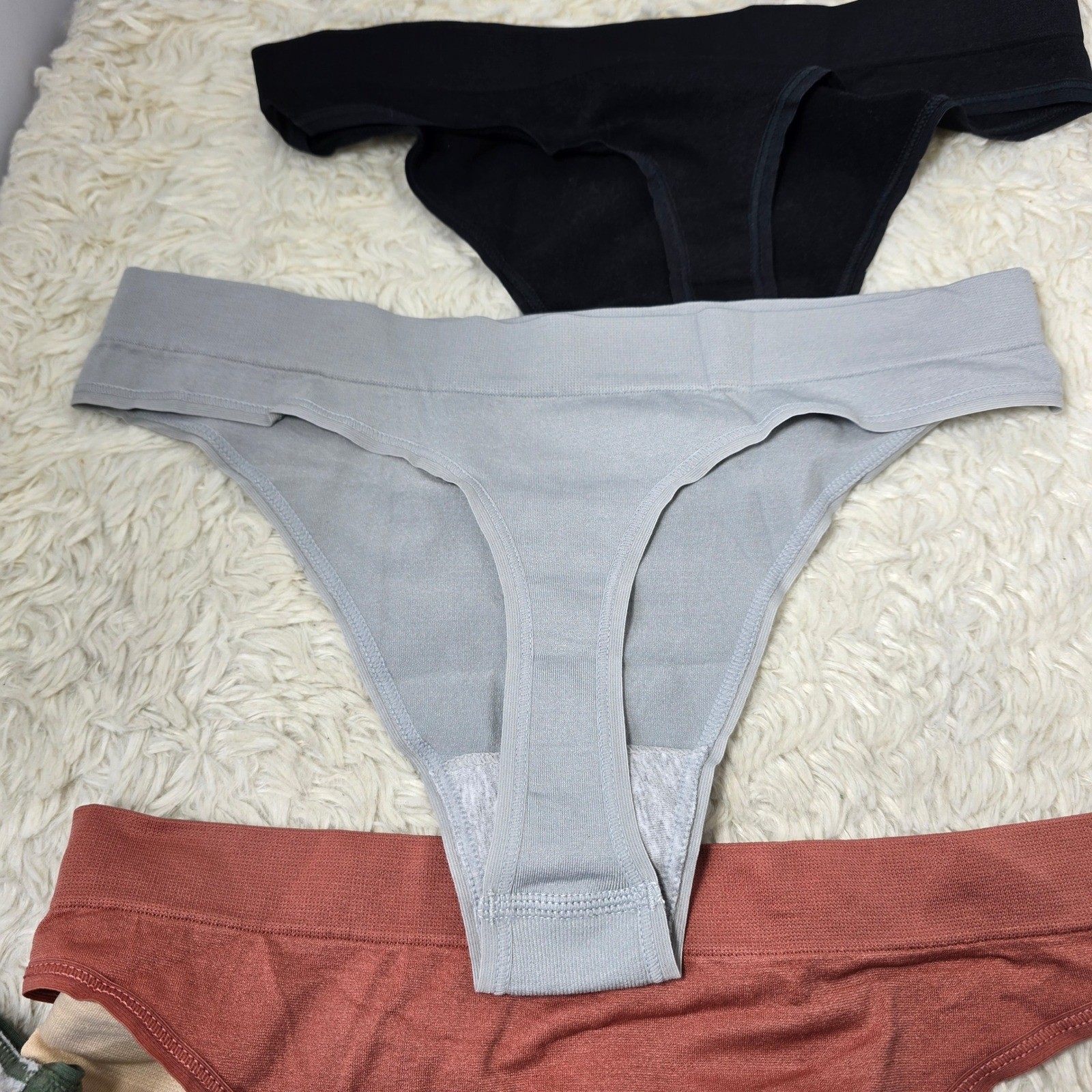 Seamless Thong Underwear 5 Pack Women Medium Multicolor Ribbed Waist
