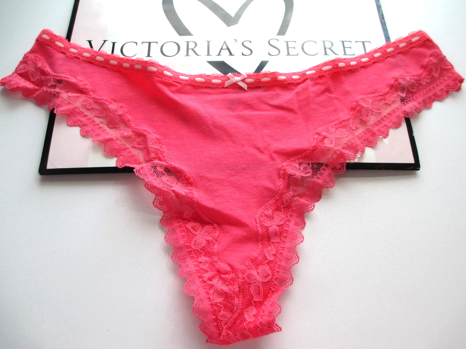 VICTORIA’S SECRET Cotton High Leg Thong Panty S M L XL Poppy Red NWT Ribbon VS
