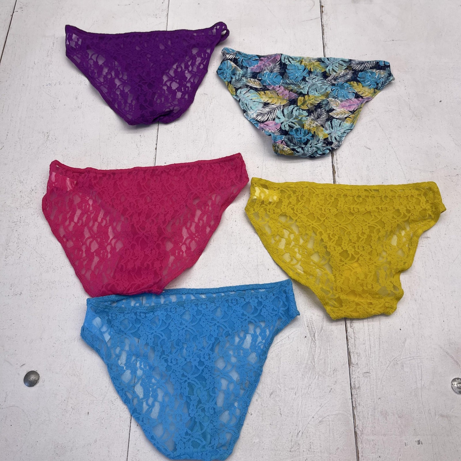See Through Bikini Panties Womens Small Multicolor Lace Sheer Stretch 5 Pack