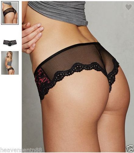 Victorias Secret Cheeky Panty Animal SEXY Leopard Lace BLACK Fishnet Mesh NWT Sm