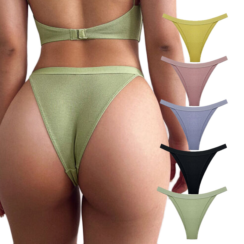 Sexy Women Lingeries G-string Thong V back Underwear Ribbed Brief Knicker Bikini