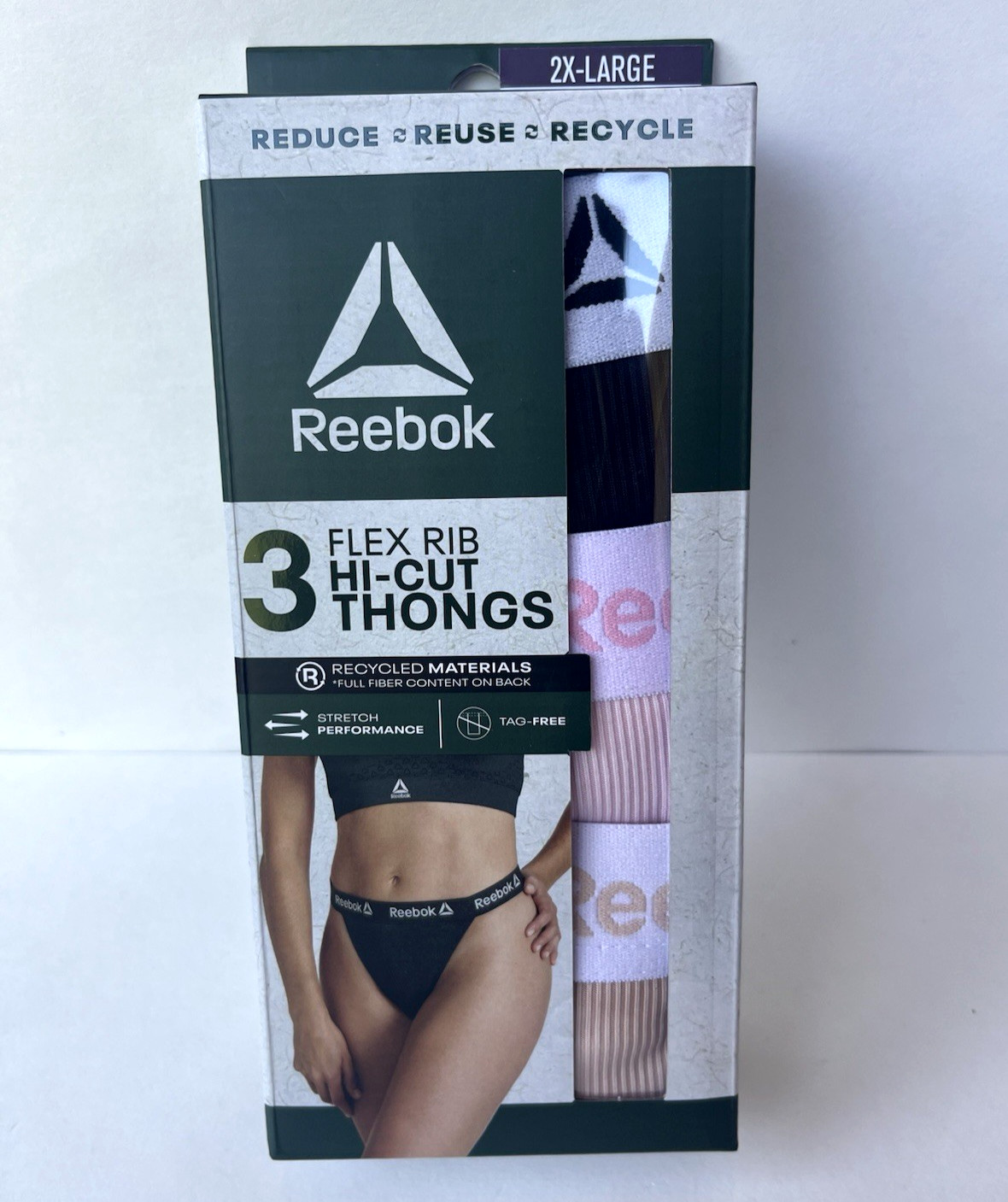 Reebok Women’s Flex Rib High-Cut Thong Underwear Size 2XL – Tagfree 3-Pack NWT