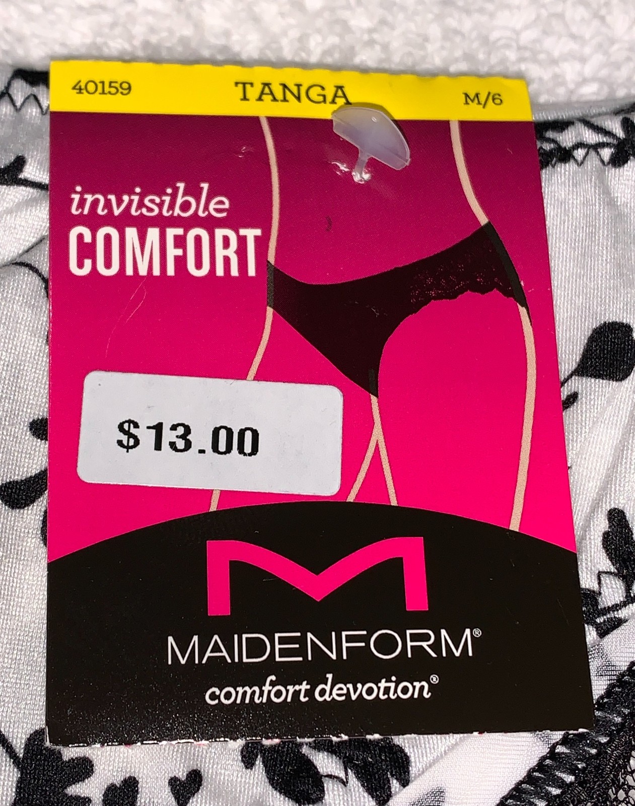 MAIDENFORM Comfort Devotion White Black Floral Tanga Panty Womens S 5 M 6 XL 8