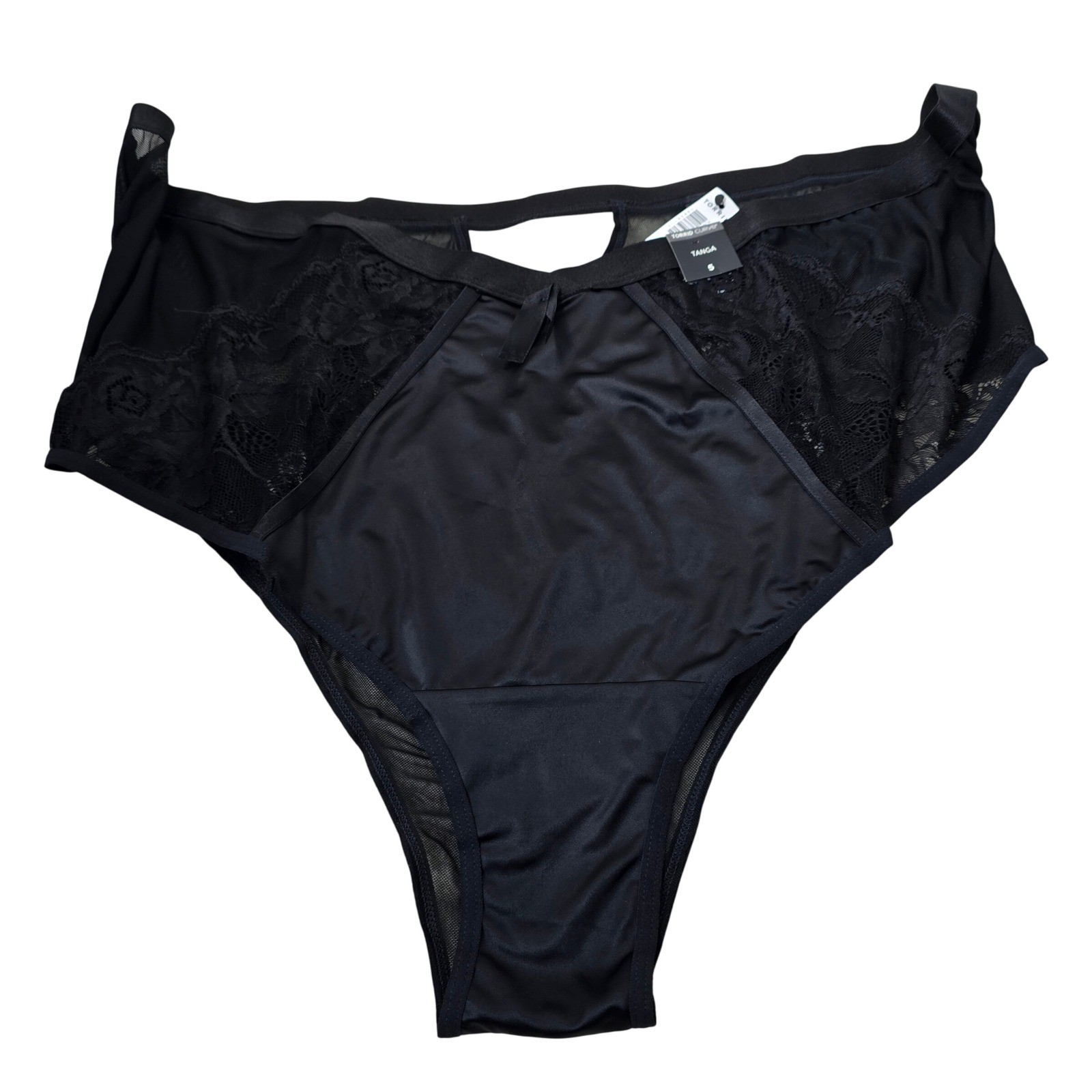 Torrid Satin and Lace Retro Tanga Panty Womens 5 Black High Waist Lingerie