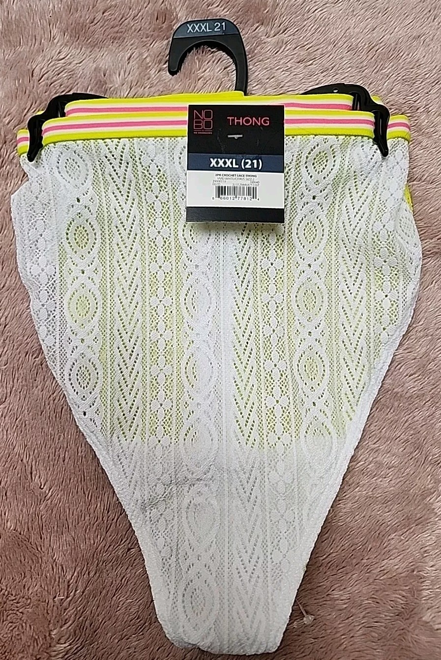 NWT No Boundaries Junior’s 2 Pack Crochet Lace Thong Size XXXL White & Citrus