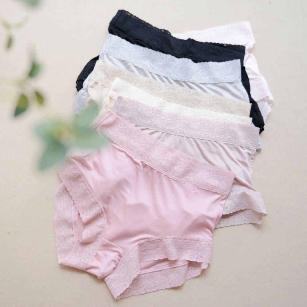 7 Pairs Women 100%Silk Double Knitted Waist Briefs Panties Underwear Bikini Lace