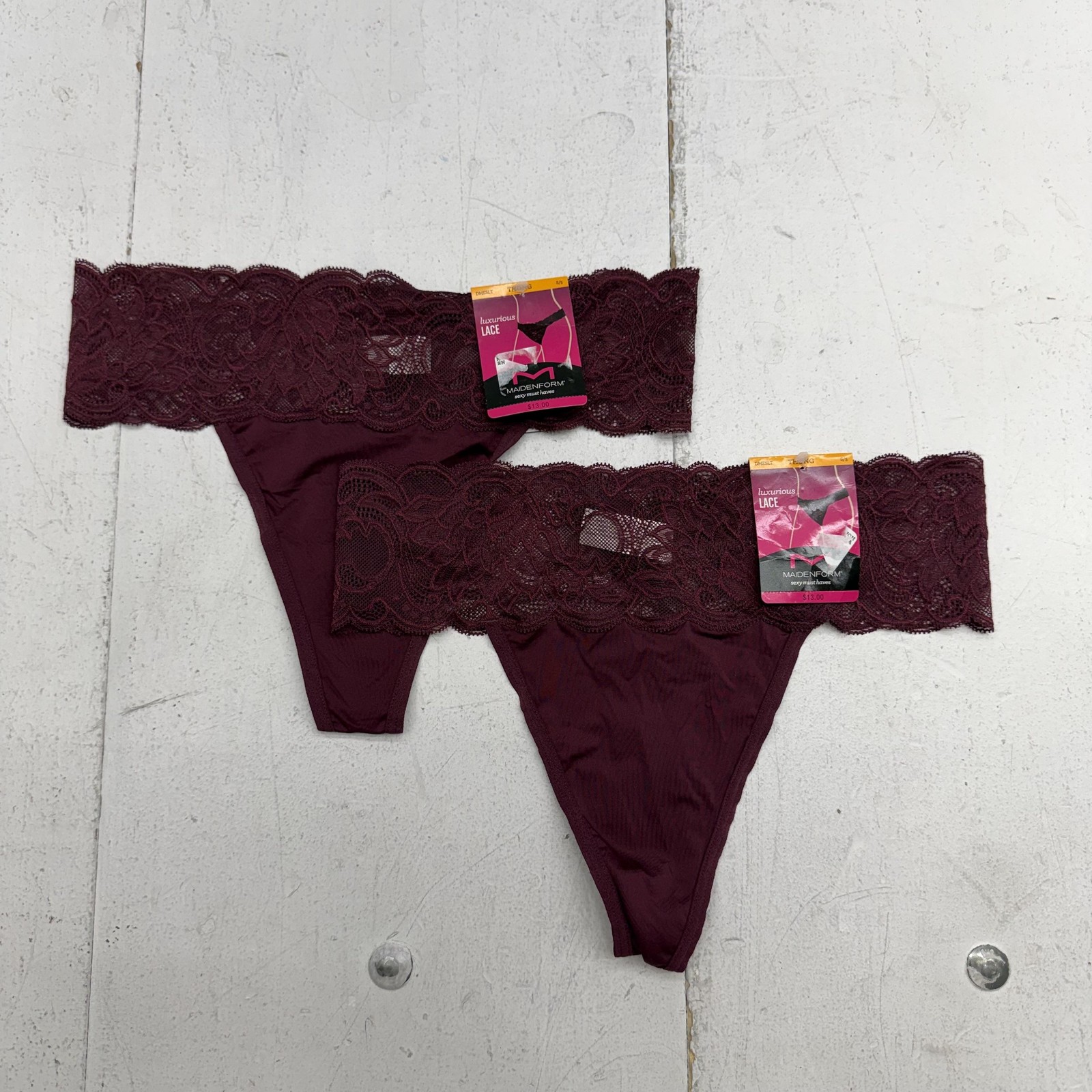 Maidenform Thong Panties Womens Small Red Lace Sheer Stretch 2 Pack Underwear