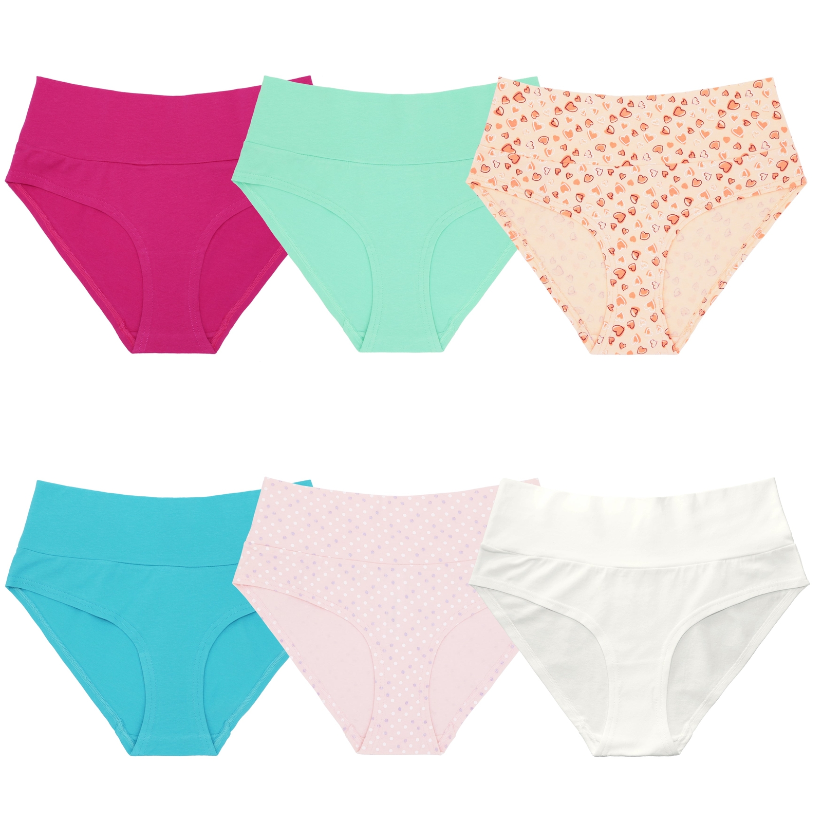 Womens Plus Size Cotton Mid Waist Briefs Panties Underwear-6PK