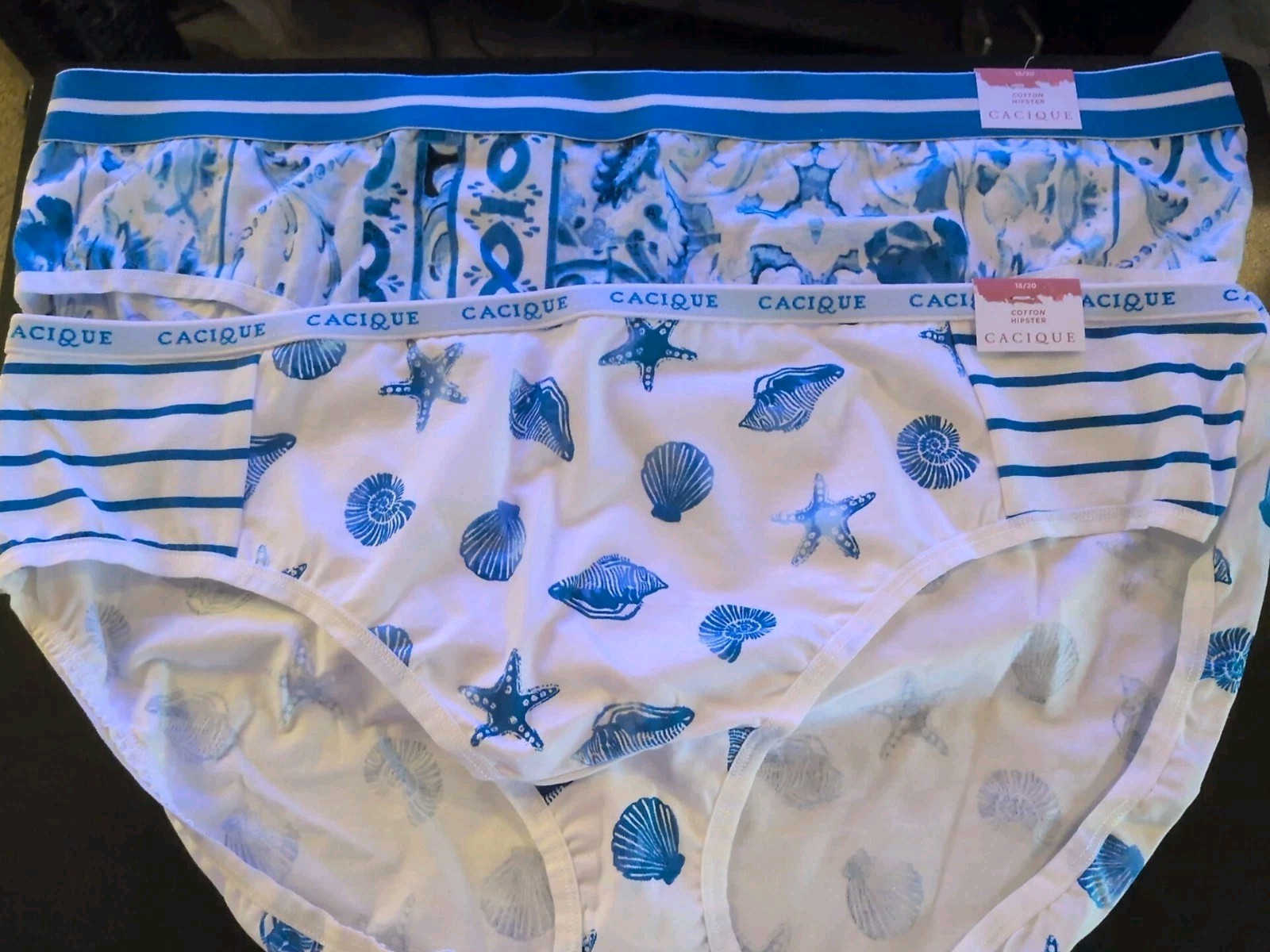Lane Bryant Cacique 18/20 Seashell + Abstract HIPSTER Set 2 Panties NEW W TAG