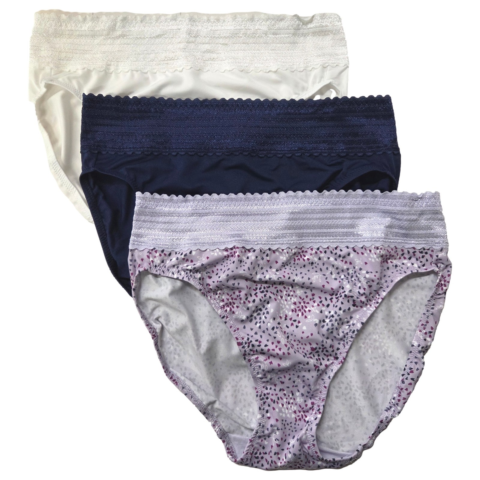 Warners Womens 3pc Dig-Free Microfiber & Lace Hi-Cut Panty Set Blue