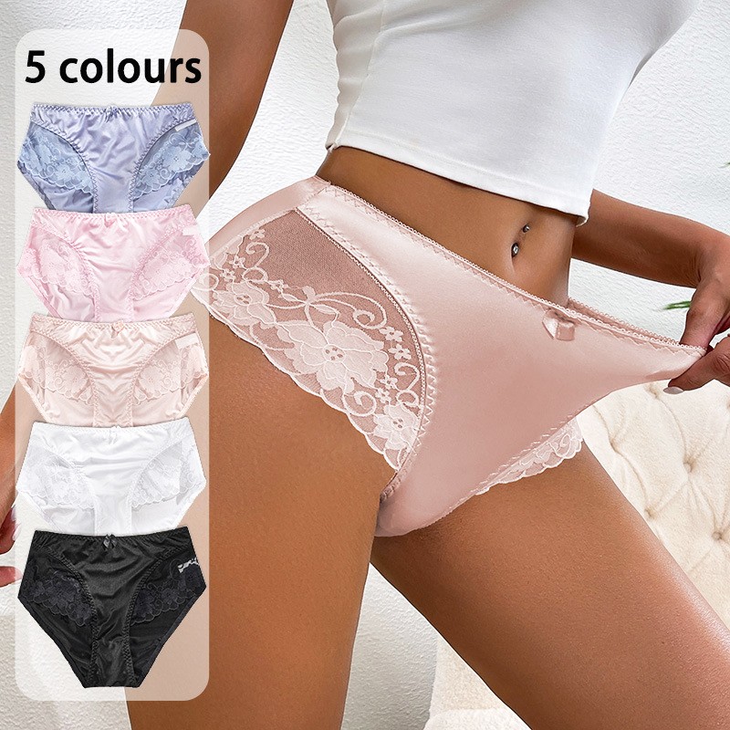 5 Pack Lot Sexy Womens Satin Panties Underwear Ladies Sheer Brief Lingeries Soft