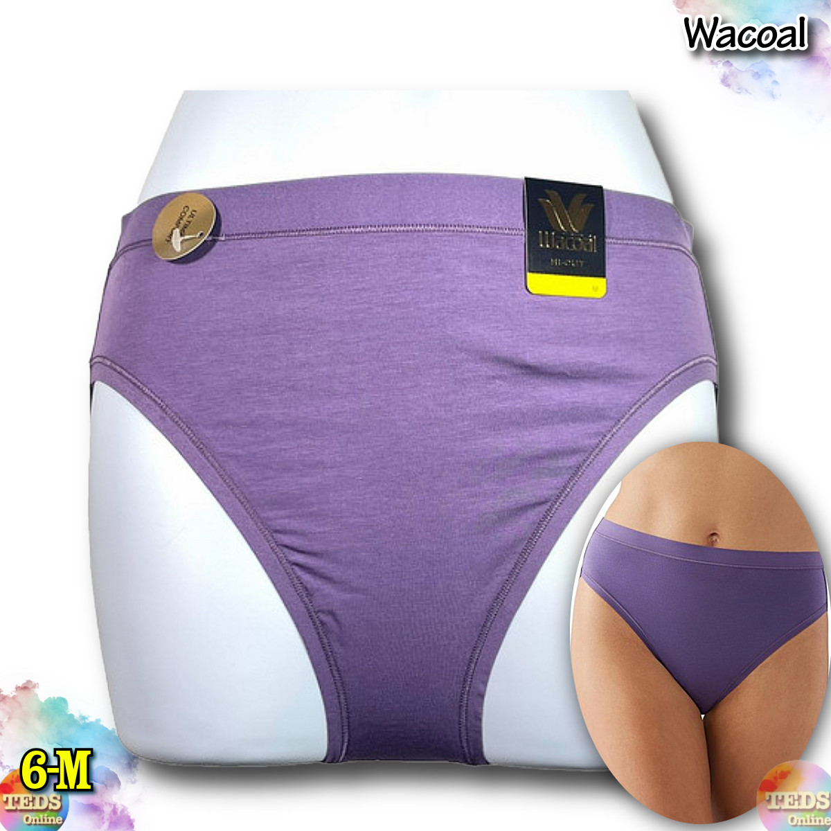 NWT Wacoal Women’s 6-M Understated Cotton Hi-Cut Underwear 879362 Purple