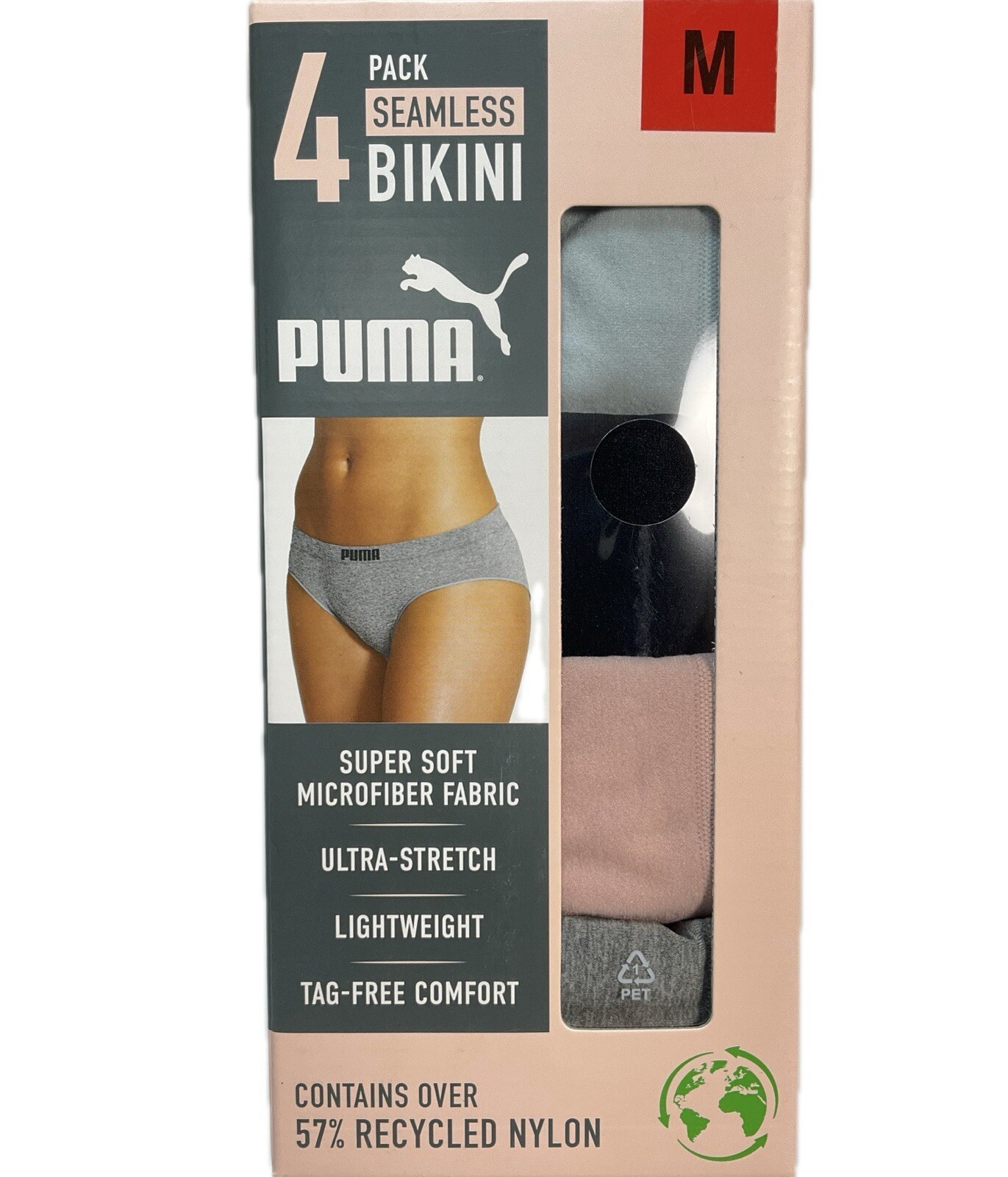 Puma Women’s 4-Pack Seamless Bikini Panties – Soft Ultra-Stretch, Size M