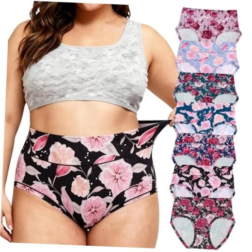 Womens Underwear Plus Size Panties XL 4X-Large 7 Pack Floral Underwear Black
