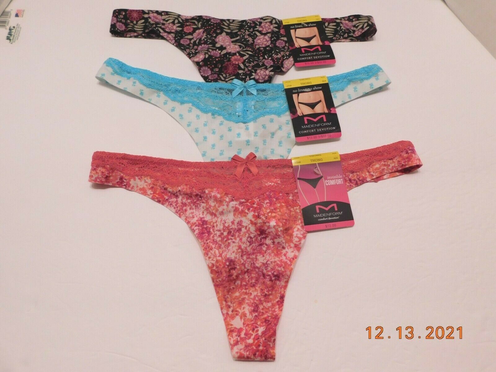 Maidenform 3 Pairs Comfort Devotion Thong Panty, Size M/6 Mixed Lot 40149 NWT