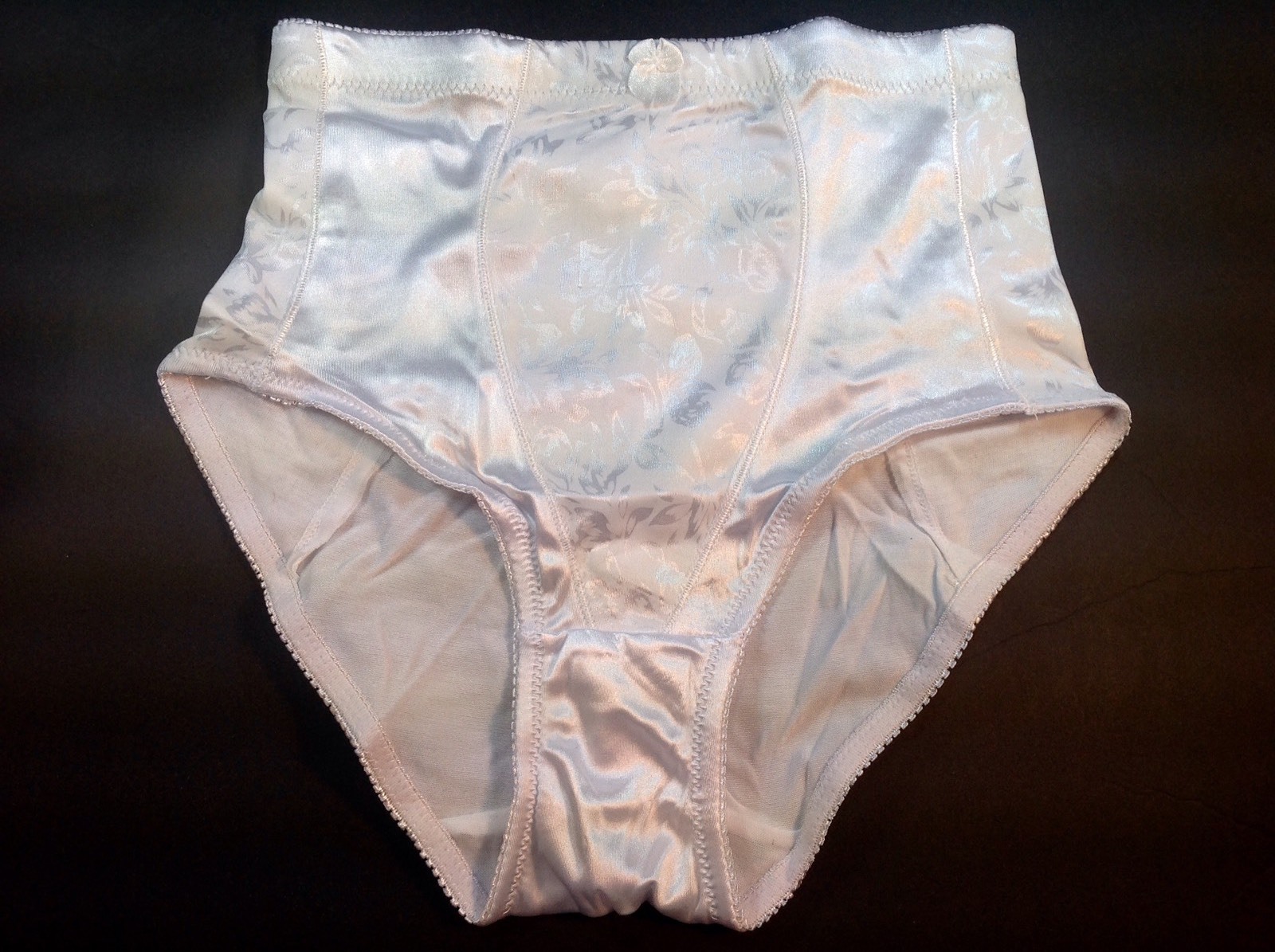 Women Panties,Briefs”Eva Cervantes”Size L. White Soft shiny Satin W/decoration