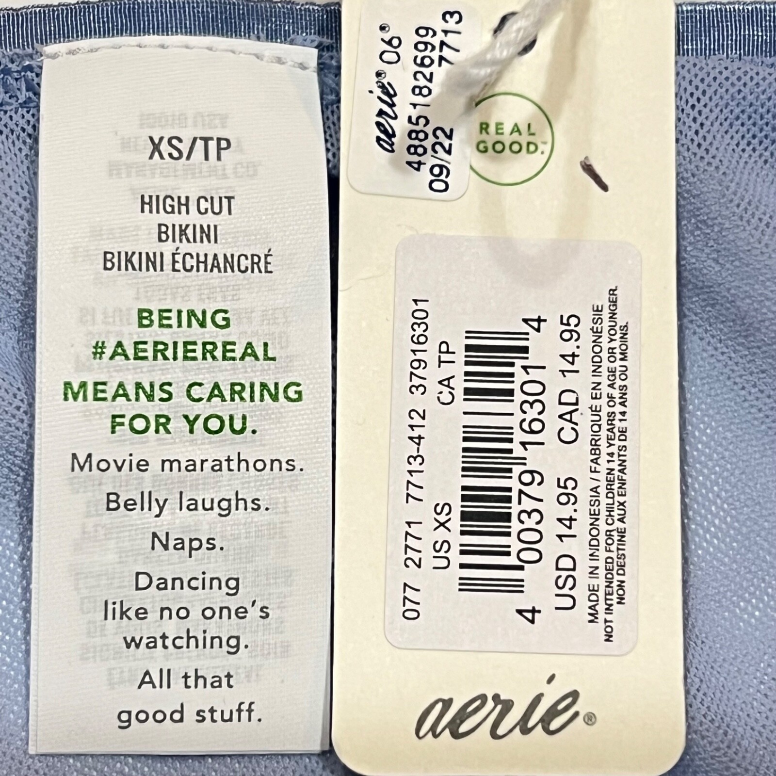 NWT AERIE Smoothez High Cut Bikini Pantie Sz XS-S-M-L-XL Blue Mesh
