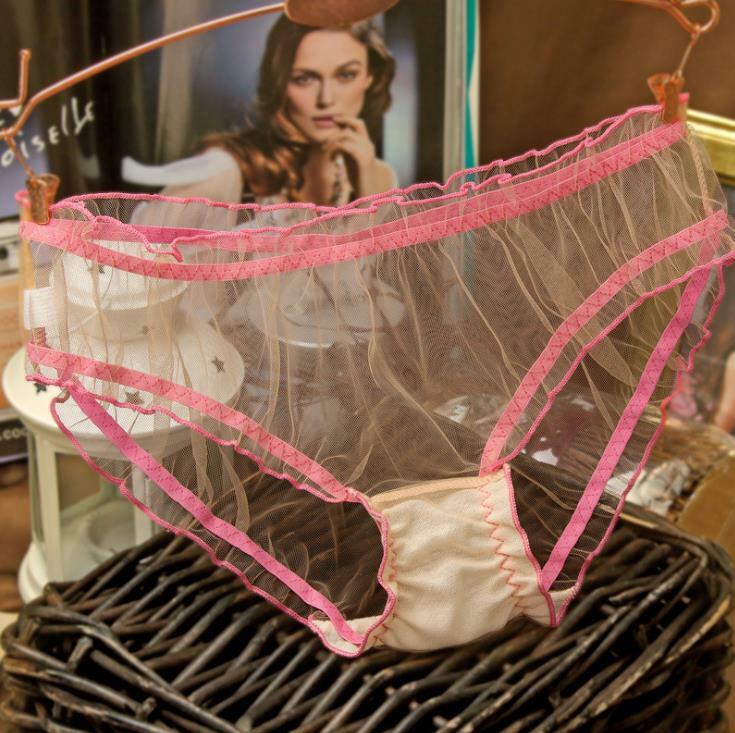 2Pcs Mesh Lingerie Ultra-thin Underwear Transparent Lace Knicker Women Panties