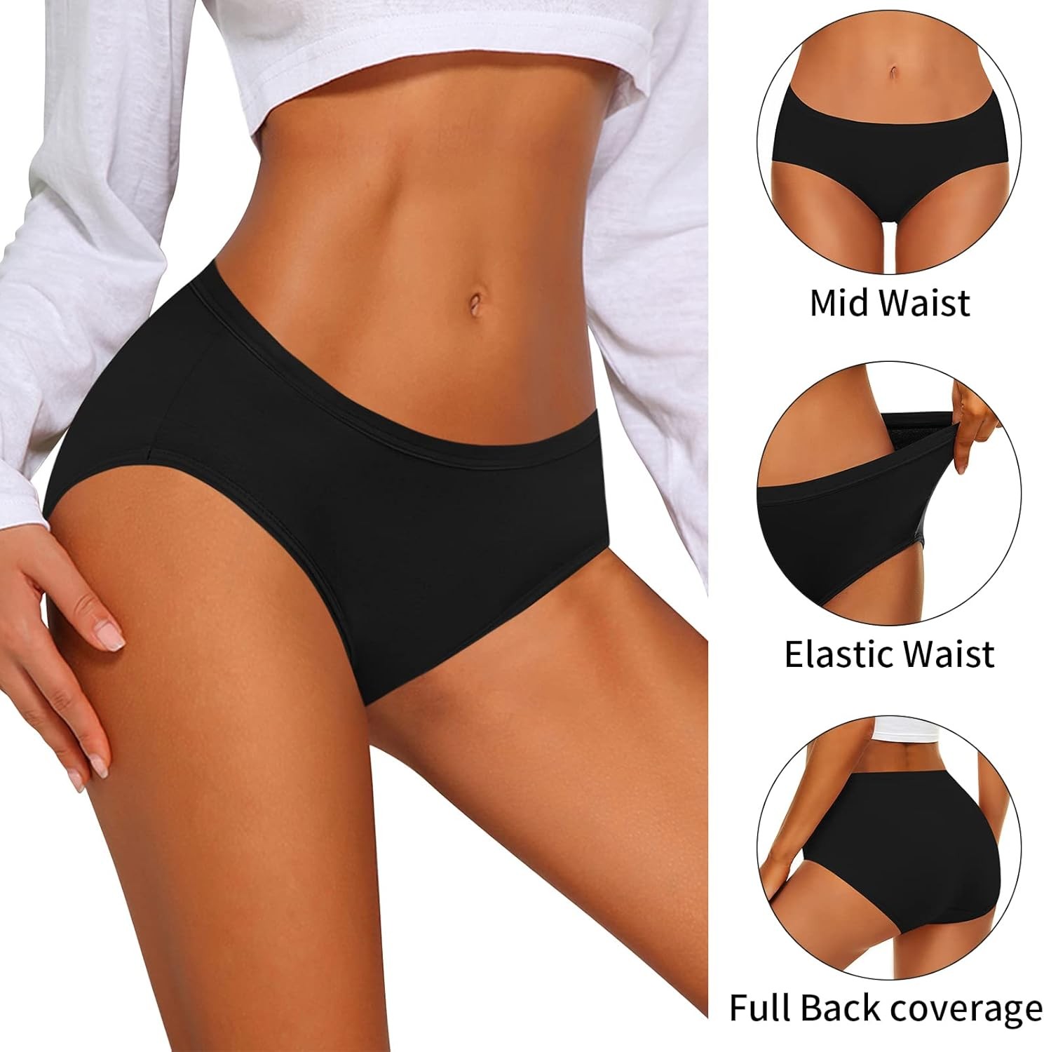 Women’s Cotton Bikini Panties High-Cut Full Coverage Stretch Cool Underwear