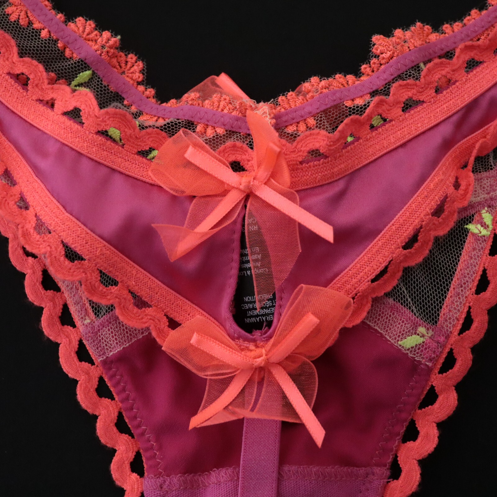 NEW For Love & Lemons VS Rare Satin Sheer Bow Ruffle Thong Panty S SMALL